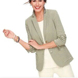 Talbots Aberdeen Knit Blazer Green Striped Women's SZ 2 Business Casual Preppy